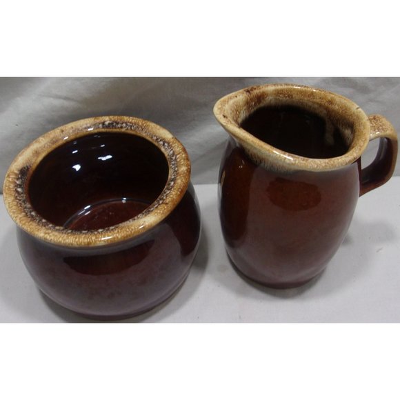 Vintage Hull Oven Proof U.S.A. Brown/Cream Pottery Sugar & Creamer 4" - Picture 3 of 10